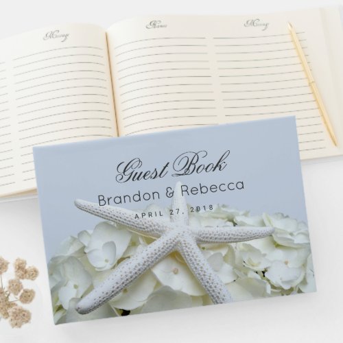 Starfish n Hydrangea Light Blue Wedding Guest Book