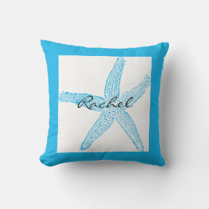 Starfish Name Template Beach Blue Colorful Bright Outdoor Pillow