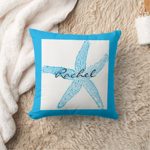 Starfish Name Template Beach Blue Colorful Bright Throw Pillow