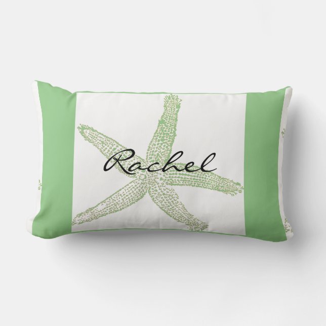 Starfish Name Template Beach Sage Green White Lumbar Pillow (Front)