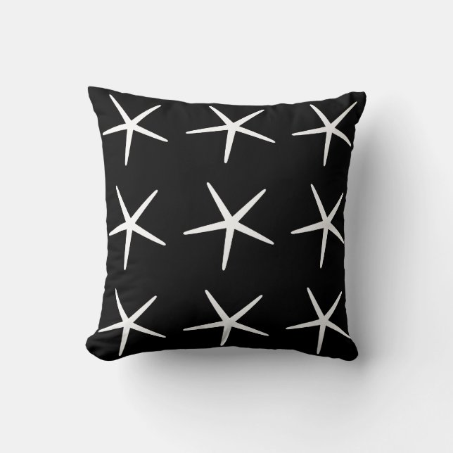 Starfish Nautical Beach Black White Patterns Gift Throw Pillow (Front)