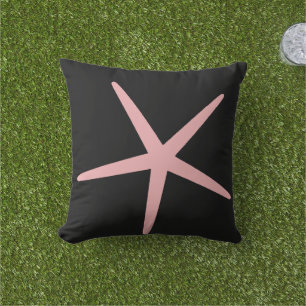 Starfish Nautical Beach Coral Pink Black Custom Outdoor Pillow