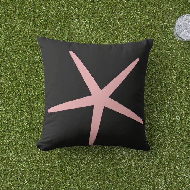 Starfish Nautical Beach Coral Pink Black Custom Outdoor Pillow (Grass)