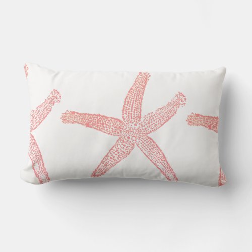 Starfish Nautical Beach Coral Pink Orange Patterns Lumbar Pillow
