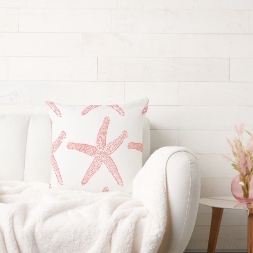 Starfish Nautical Beach Coral Pink Orange Stylish Throw Pillow