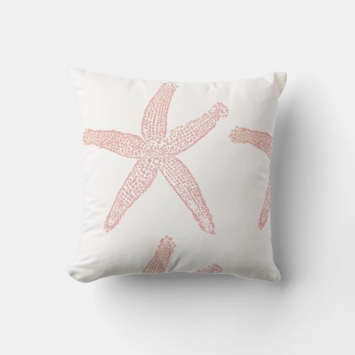 Starfish Nautical Beach Coral Pink Orange White Outdoor Pillow