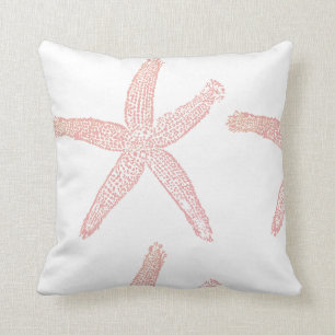 Starfish Nautical Beach Coral Pink Orange White Throw Pillow