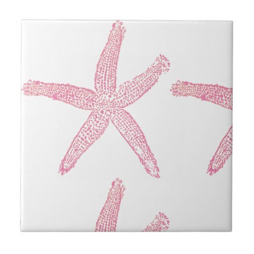 Starfish Nautical Beach Coral Pink White Girly Ceramic Tile