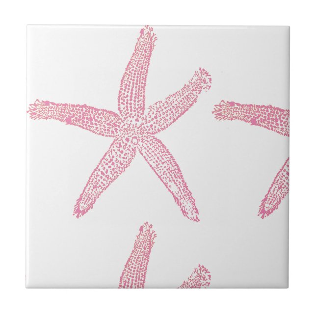 Starfish Nautical Beach Coral Pink White Girly Ceramic Tile (Front)