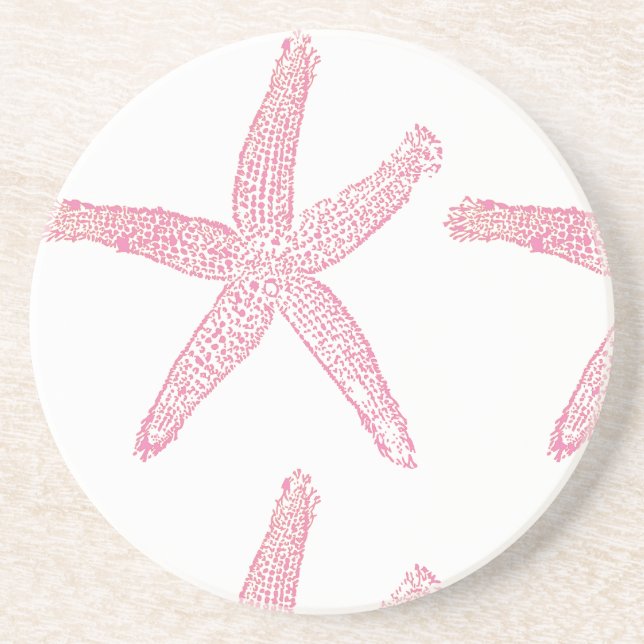 Starfish Nautical Beach Coral Pink White Girly Coaster (Front)