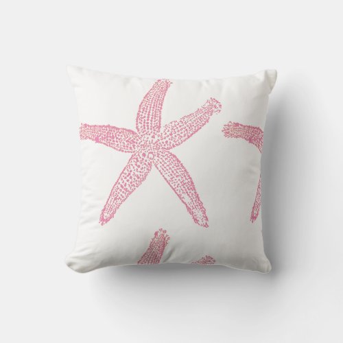 Starfish Nautical Beach Coral Pink White Girly Throw Pillow