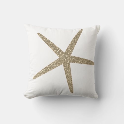 Starfish Nautical Beach Gold Glitter White Elegant Throw Pillow