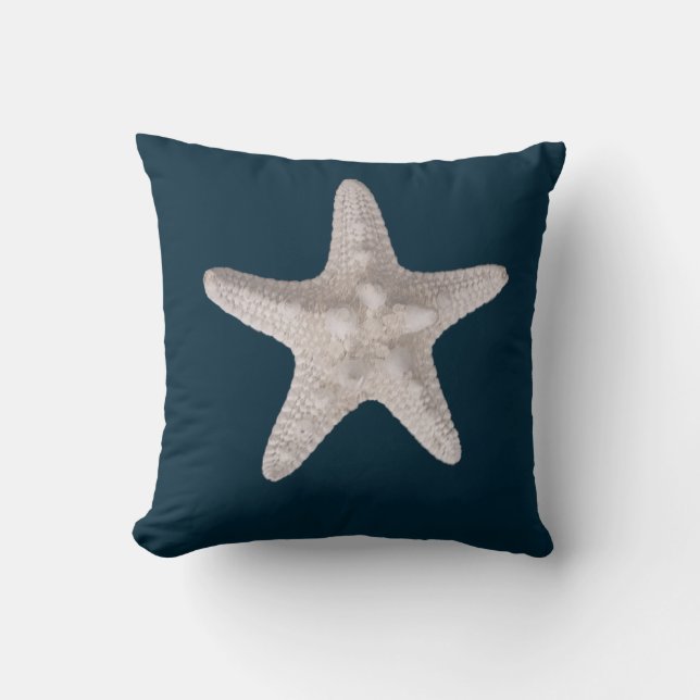 Starfish Nautical Beach Navy Blue Throw Pillow (Front)