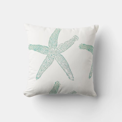 Starfish Nautical Beach Teal Seafoam Green Blue Outdoor Pillow
