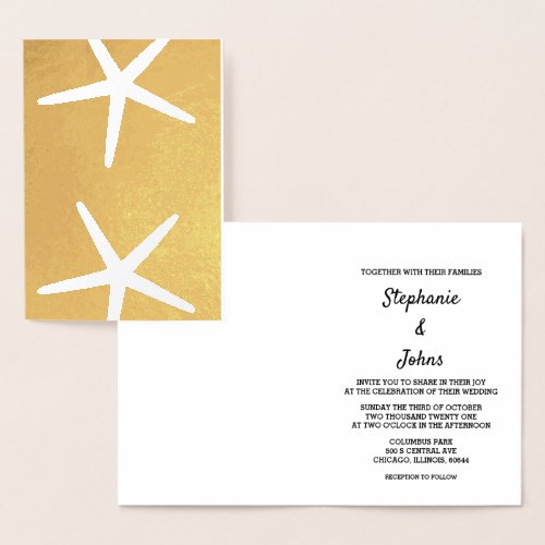 Starfish Nautical Black White Beach 2023 Wedding Foil Card