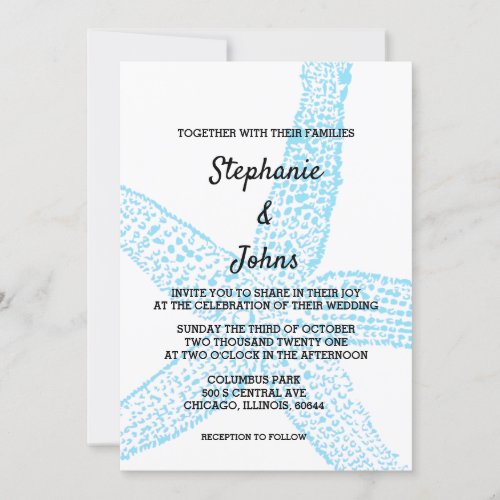 Starfish Nautical Blue White Beach Coastal Wedding Invitation