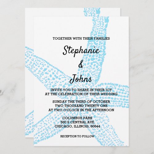Starfish Nautical Blue White Beach Cute Wedding Invitation