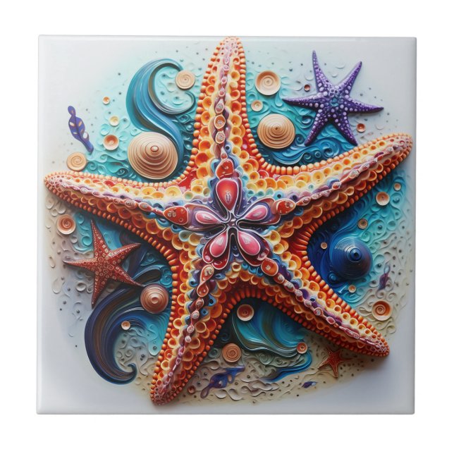 Starfish Nautical Coastal Beach Ceramic Tile (Front)