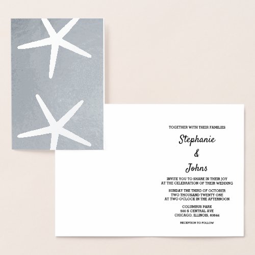 Starfish Nautical Elegant Cute Beach Weddings 2023 Foil Card