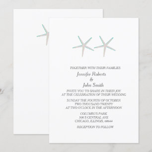 Starfish Nautical Grey Teal White Elegant Wedding Invitation