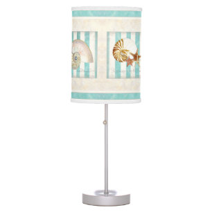 Starfish, Nautilus Ocean Shells Beach Striped Table Lamp