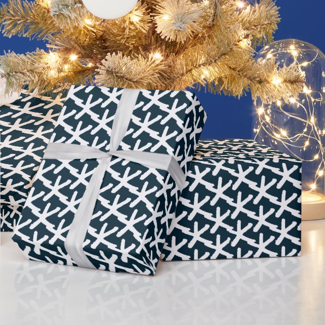 Starfish navy blue and white pattern modern gift wrapping paper (Holidays)