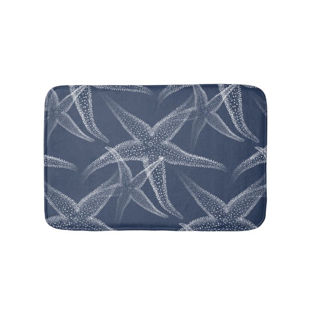 Starfish Navy Blue Beach Bath Mat (Front)