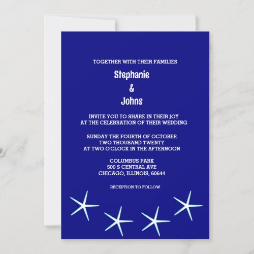 Starfish Navy Blue Beach Destination Wedding Cool Invitation