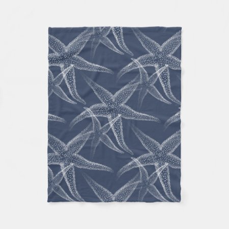 Starfish Navy Blue Beach Fleece Blanket