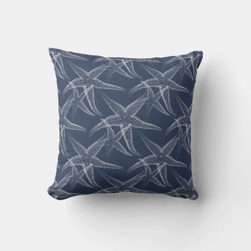 Starfish Navy Blue Beach Throw Pillow