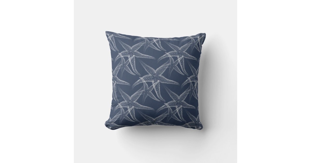 Starfish Navy Blue Beach Throw Pillow Photo Inspiration
