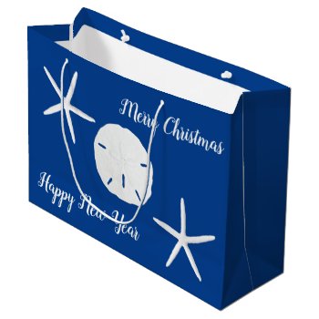 Starfish Navy Blue Christmas Large Paper Gift Bag by holiday_store at Zazzle