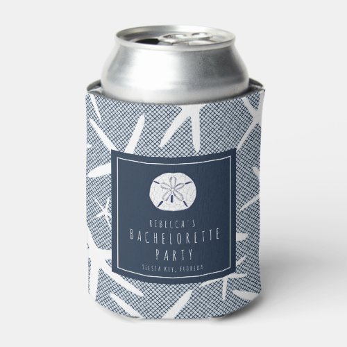 Starfish Navy Blue Florida Beach Bachelorette Can Cooler