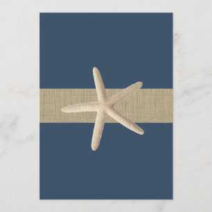 Starfish Navy Blue Stripes Beach Wedding Invitation