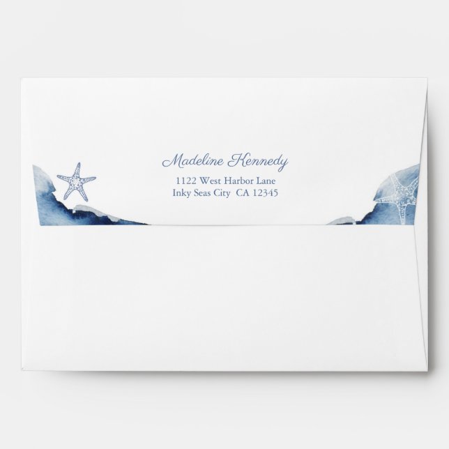Starfish Navy Blue White Nautical Baby Shower Envelope (Back (Top Flap))