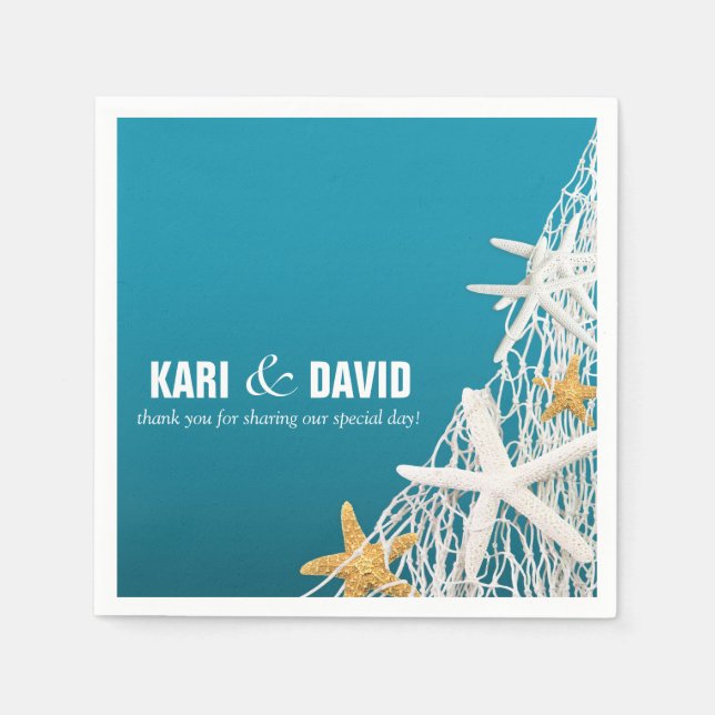Starfish Netting Beach Cocktail Party | azure blue Napkins (Front)