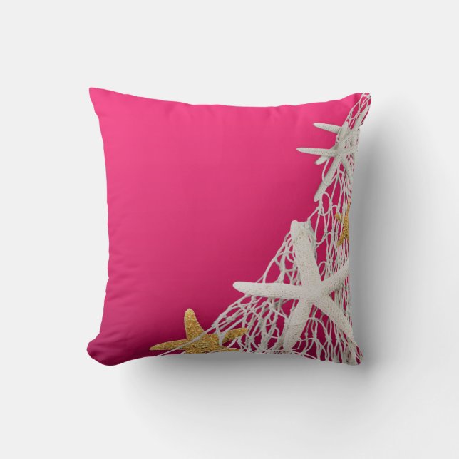 Starfish Netting Beach Wedding | fuschia Throw Pillow (Front)