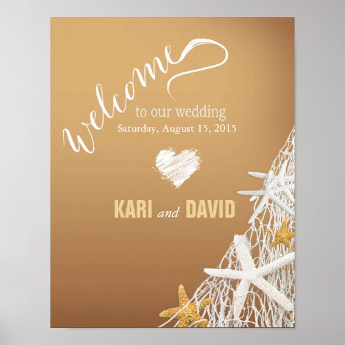 Starfish Netting Beach Wedding Welcome Sign  sand