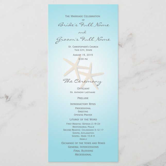 Starfish Ocean Dreams Wedding Program (Front)