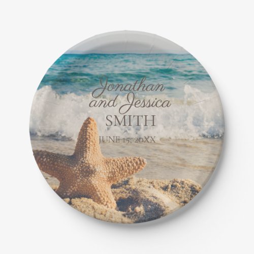 Starfish Ocean Sand Beach Wedding Paper Plates