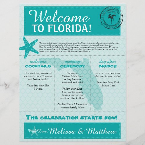 Starfish Ocean Teal Florida Wedding Welcome Letter