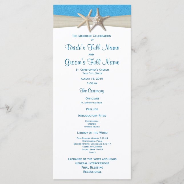 Starfish Ocean Wave Rustic Wedding Program (Front)
