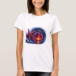 Starfish Ocean Wave Sunset Design Tropical Coast T-Shirt