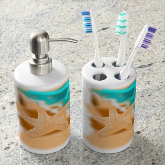 Starfish Ocean Waves On The Beach Soap Dispenser Toothbrush Holder Starfish Ocean Waves On The Beach Soap Dispenser Toothbrush Holder