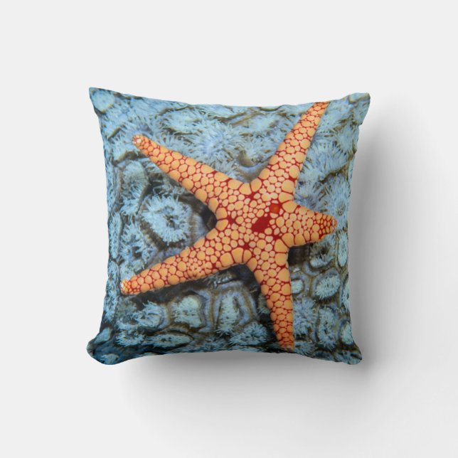 Starfish On A Coral With Polips Throw Pillow (Front)