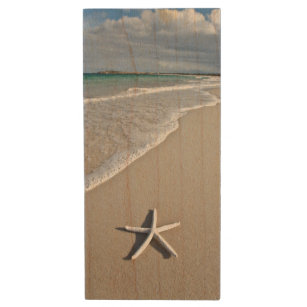 Starfish On A Remote Beach Wood USB Flash Drive