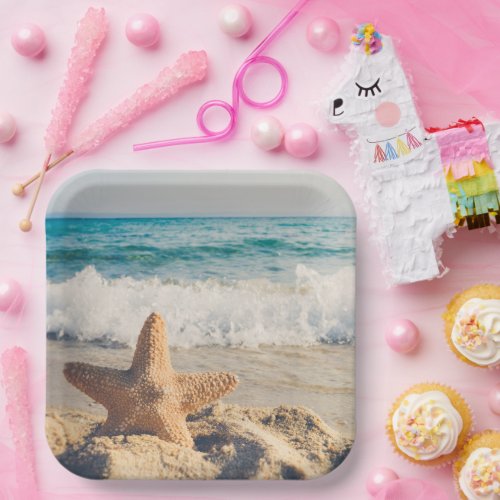 Starfish on a Sandy Beach Paper Plates