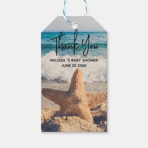 Starfish on a Sandy Beach Photograph Baby Shower Gift Tags
