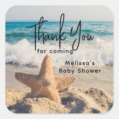 Starfish on a Sandy Beach Photograph Baby Shower Square Sticker
