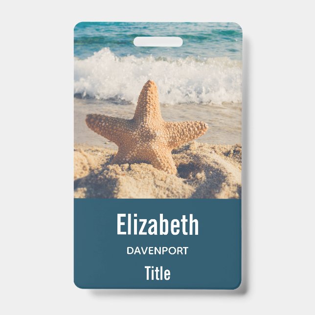 Starfish on a Sandy Beach Photograph Badge (Front)